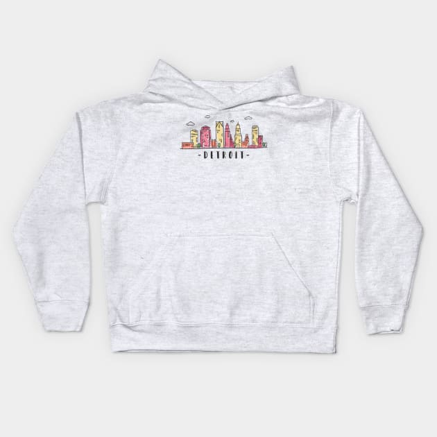 Detroit USA Watercolor Skyline Kids Hoodie by LR_Collections